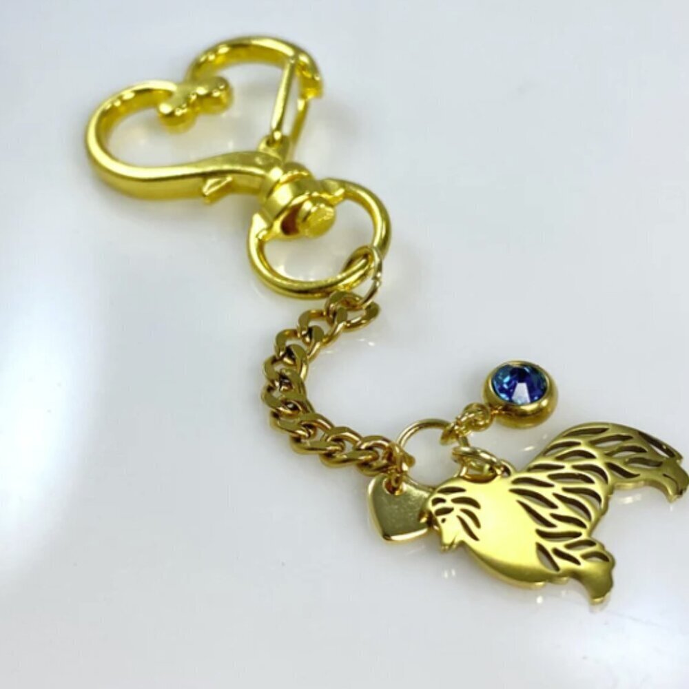 Collie Dog & Birthstone Heart Gold Purse Handbag Keychain